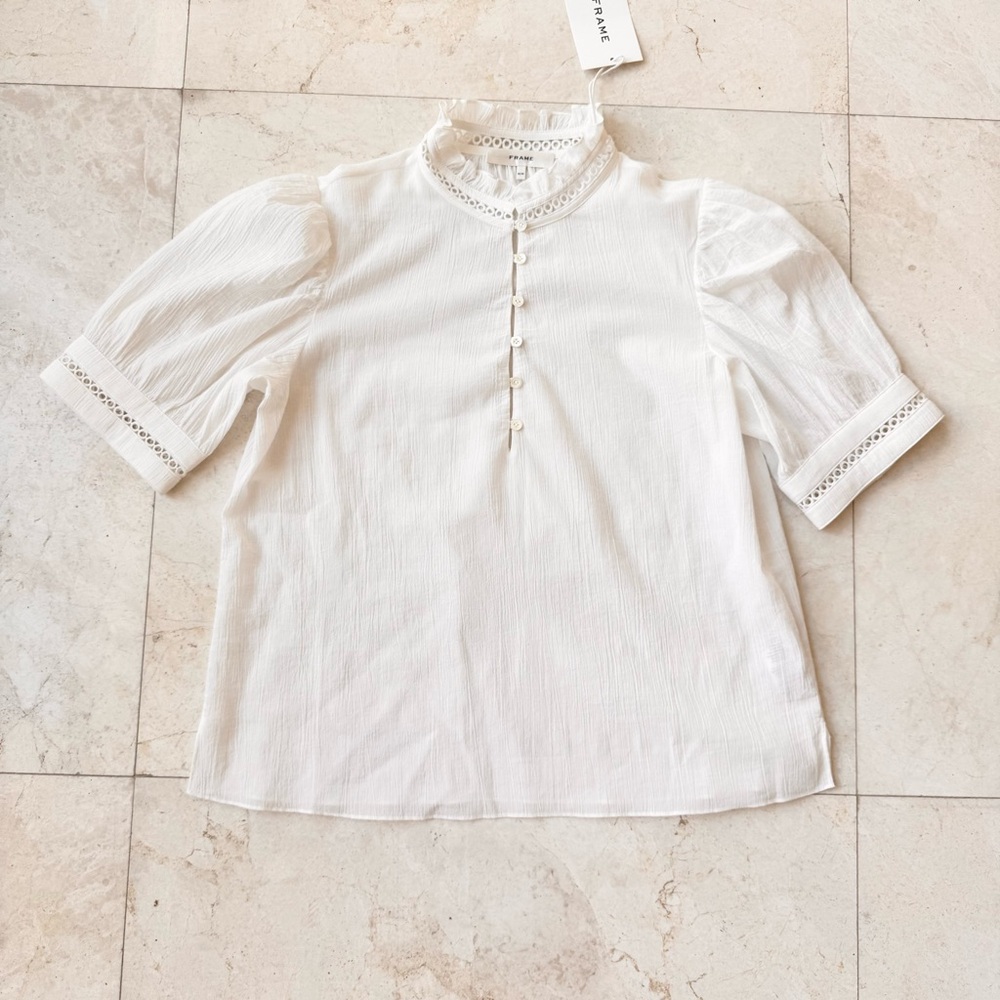 Frame The Ruffe Collar White Top Blouse size M - Picture 5 of 14